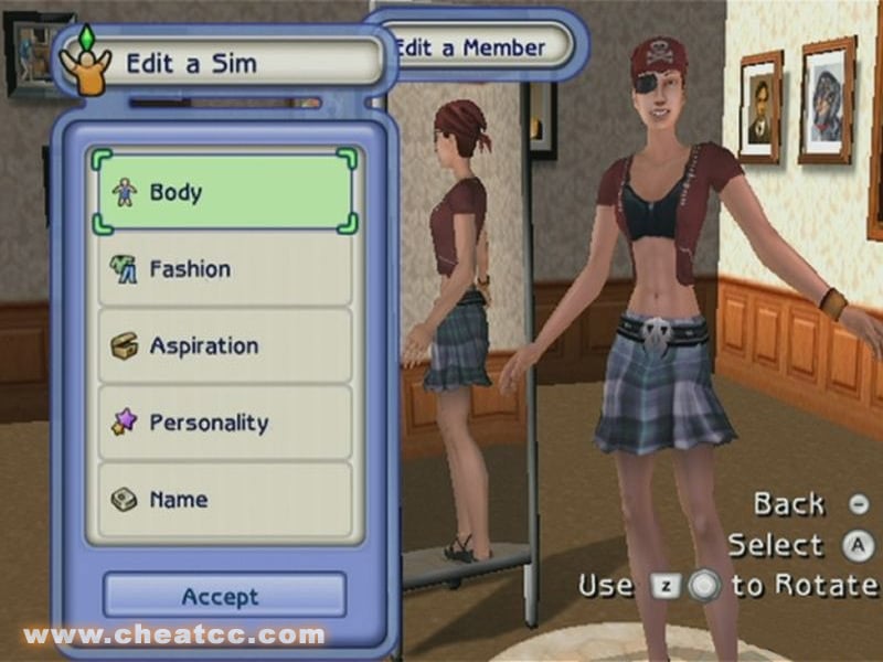 gamecube cheats for the sims 2