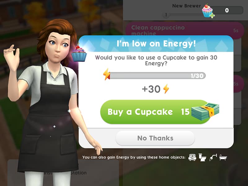 Opciones de energía en Sims Mobile
