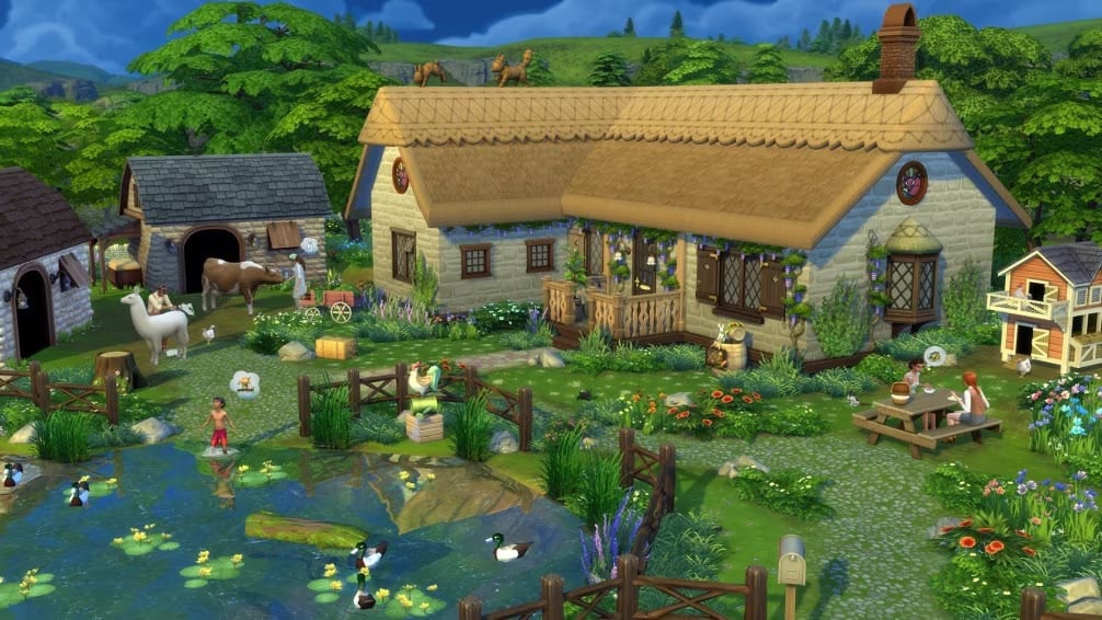 Captura de pantalla de una casa típica en los Sims 4: Vivir cabaña