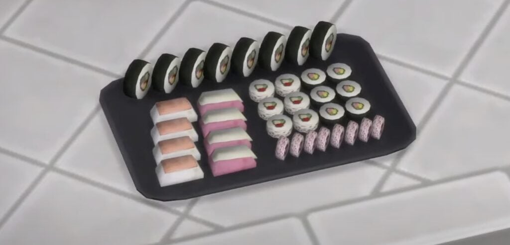 Un primer plano de sushi en los Sims 4