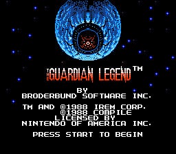 The title screen for The Guardian Legend shows the menacing Naju.