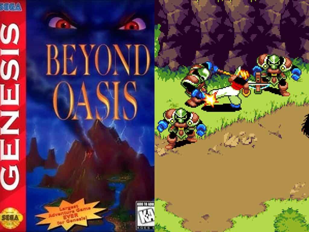 Beyond Oasis box art and gameplay