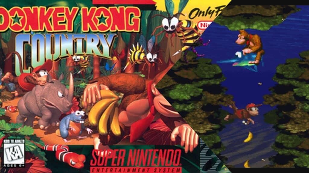 Donkey Kong Country box art and gameplay