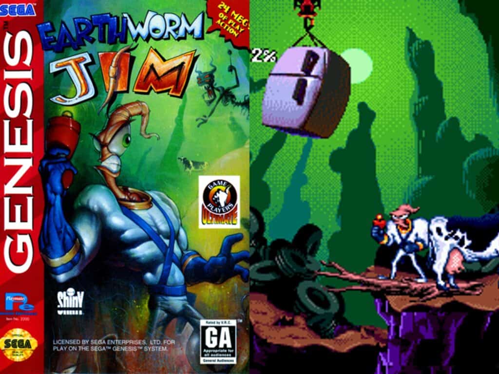 Earthworm Jim box art and gameplay