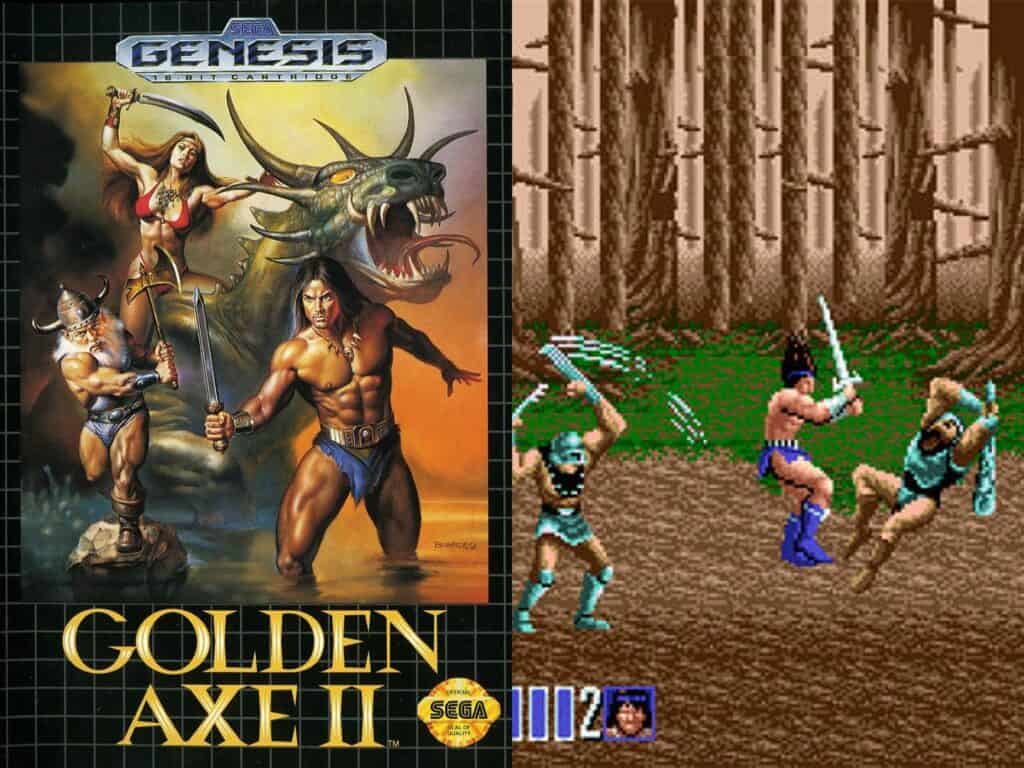 Golden Axe II box art and gameplay