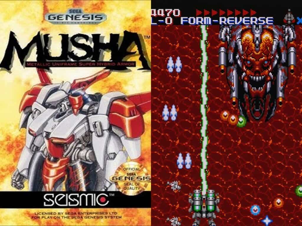 MUSHA box art and gameplay