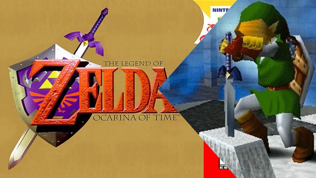 The Legend of Zelda: Ocarina of Time box art and gameplay