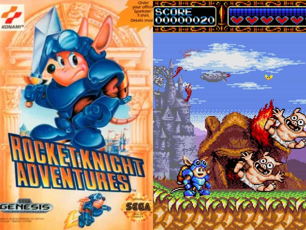 Rocket Knight Adventures box art and gameplay